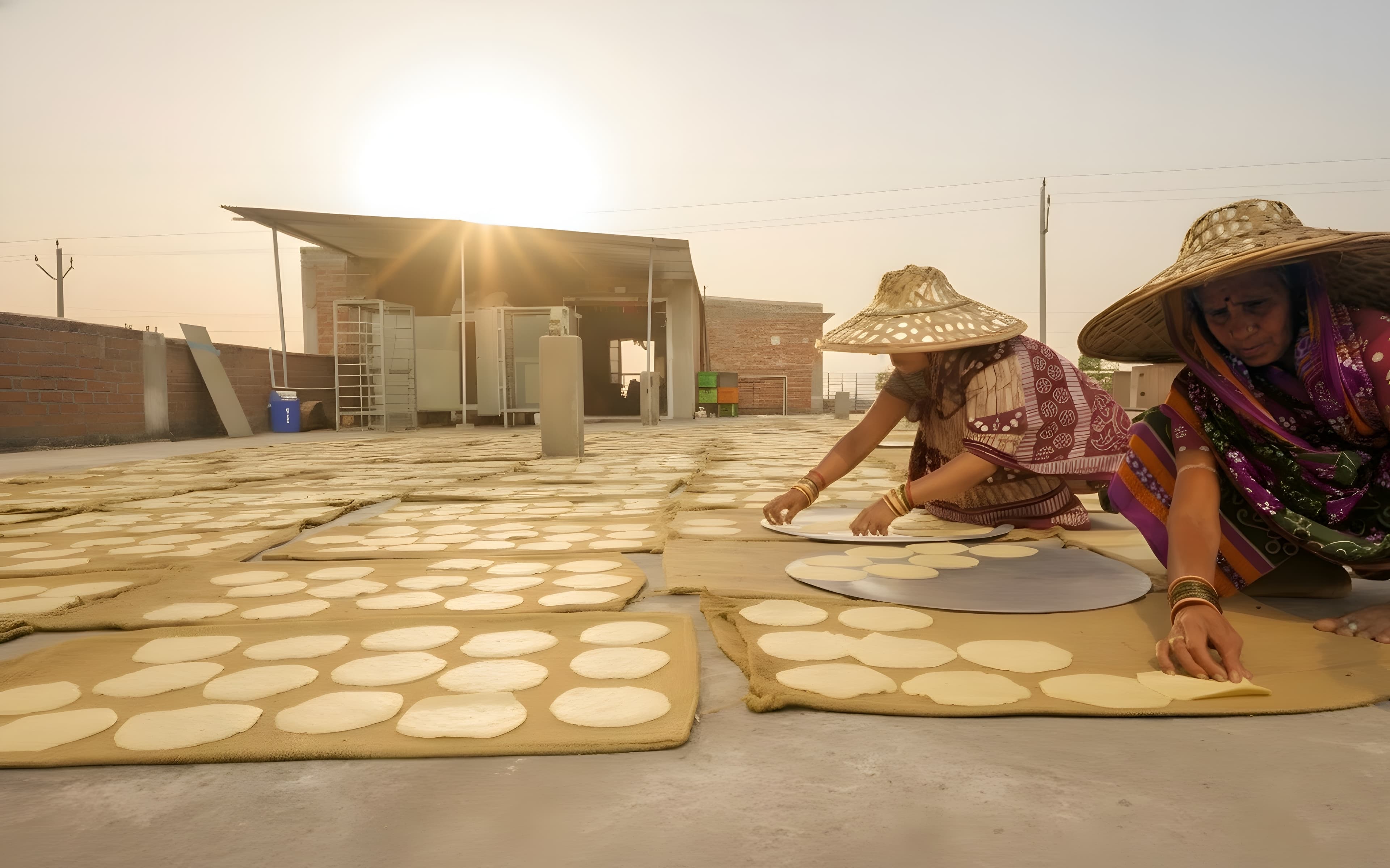 Traditional papad making process - hands rolling dough